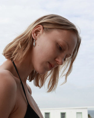 Small Elongated Ellipse Earrings | Silver