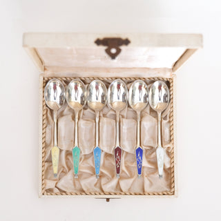 Sterling Silver & Guilloché Enamel Spoon Set