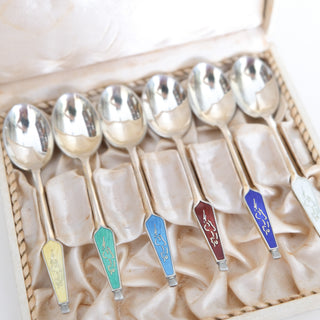 Sterling Silver & Guilloché Enamel Spoon Set