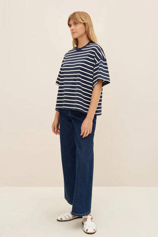 Oversized Boxy Tee | Navy Breton