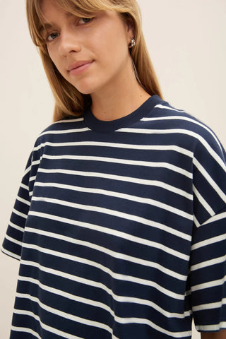 Oversized Boxy Tee | Navy Breton