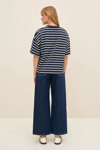 Oversized Boxy Tee | Navy Breton