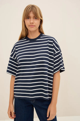 Oversized Boxy Tee | Navy Breton