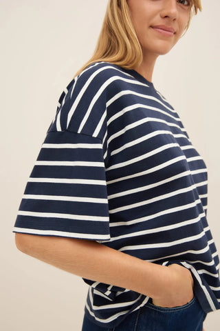 Oversized Boxy Tee | Navy Breton