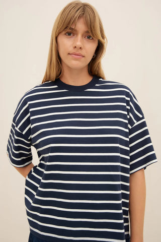 Oversized Boxy Tee | Navy Breton